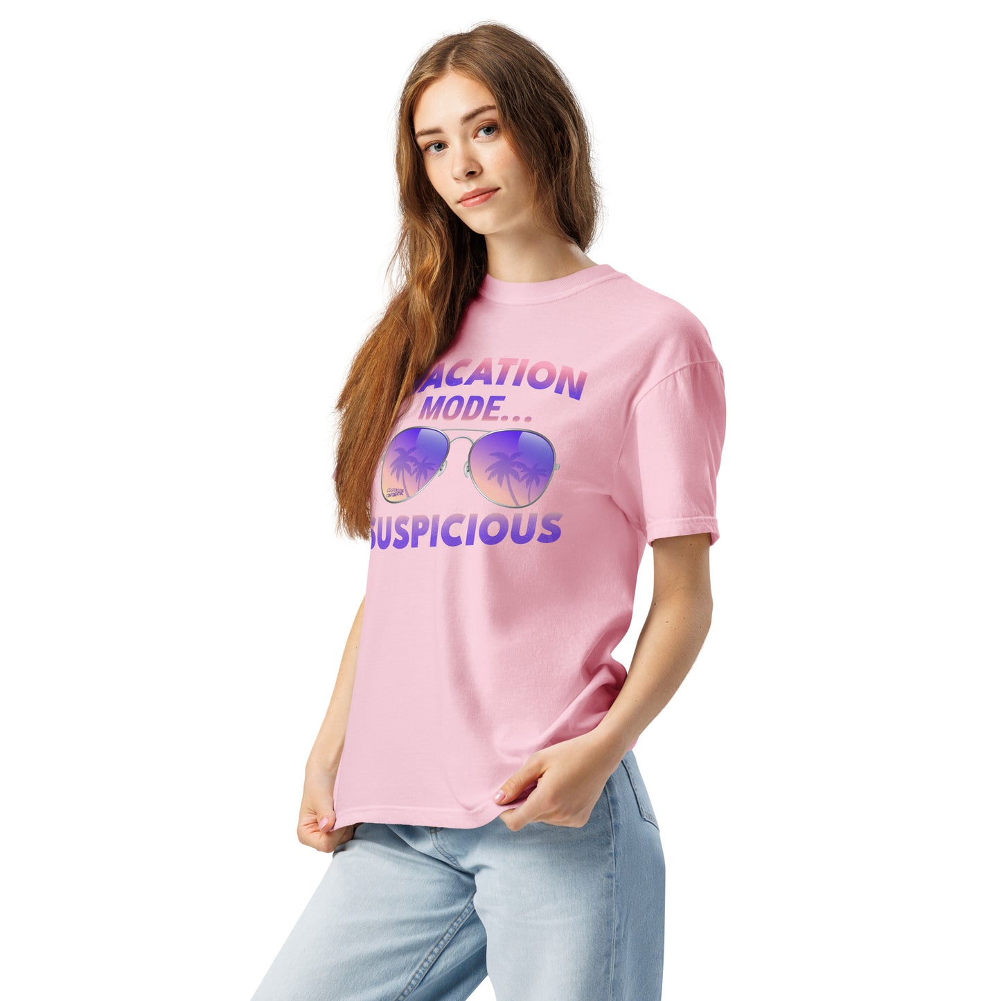"Vacation Mode...Suspicious" - Pink Unisex Tee