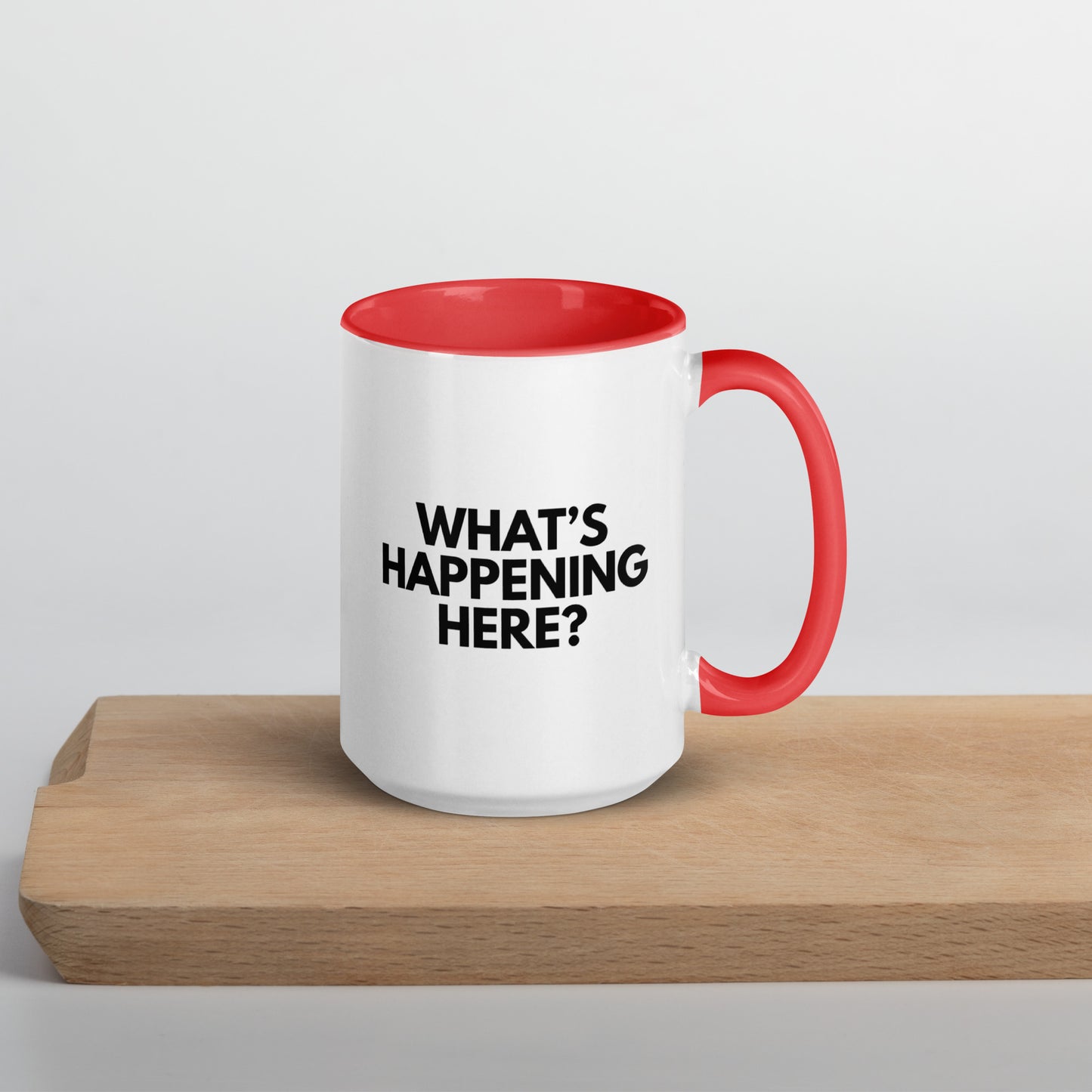 "What's Happening Here?" White and Red CC Mug