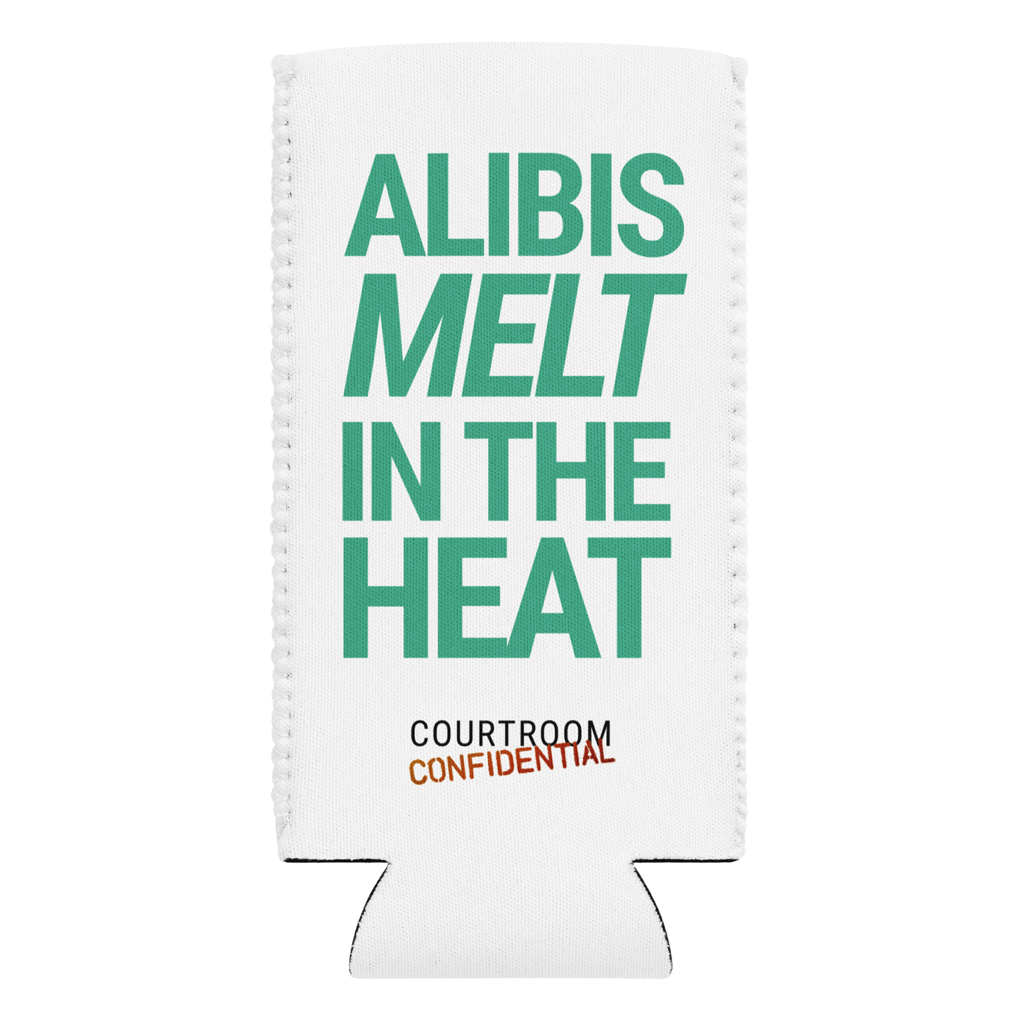 "Alibis Melt" Can Cooler - Teal - 12oz Slim Can