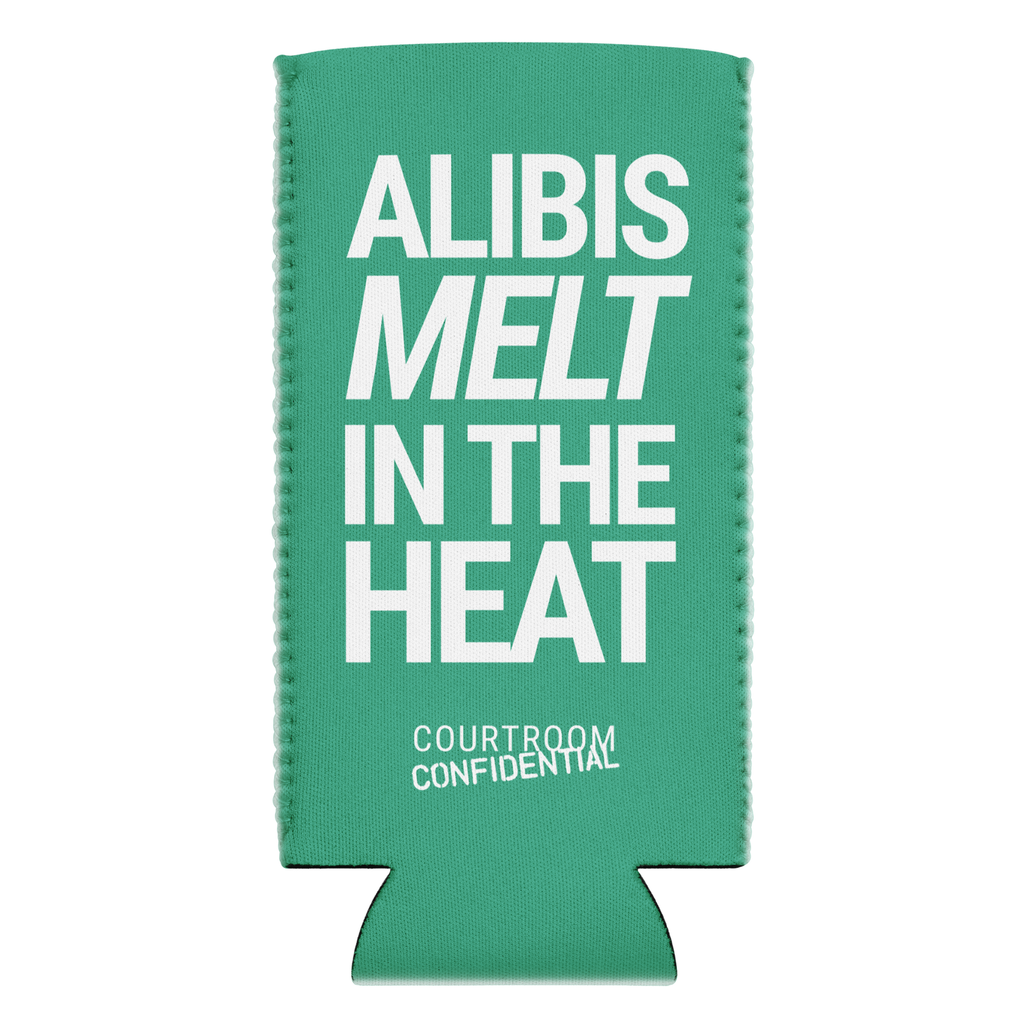 "Alibis Melt" Can Cooler - Teal - 12oz Slim Can