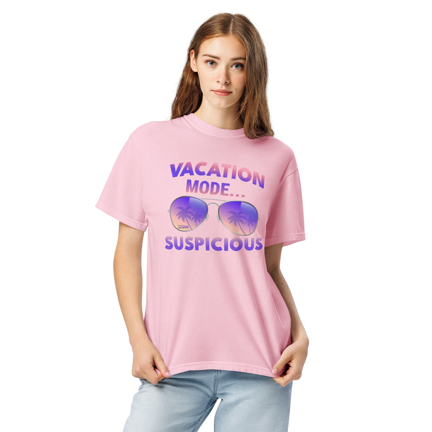 "Vacation Mode...Suspicious" - Pink Unisex Tee