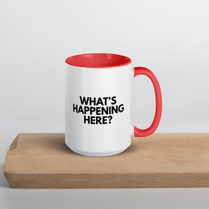 "What's Happening Here?" White and Red CC Mug